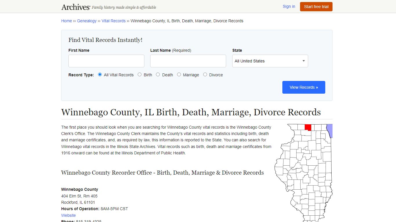 Winnebago County, IL Birth, Death, Marriage, Divorce Records